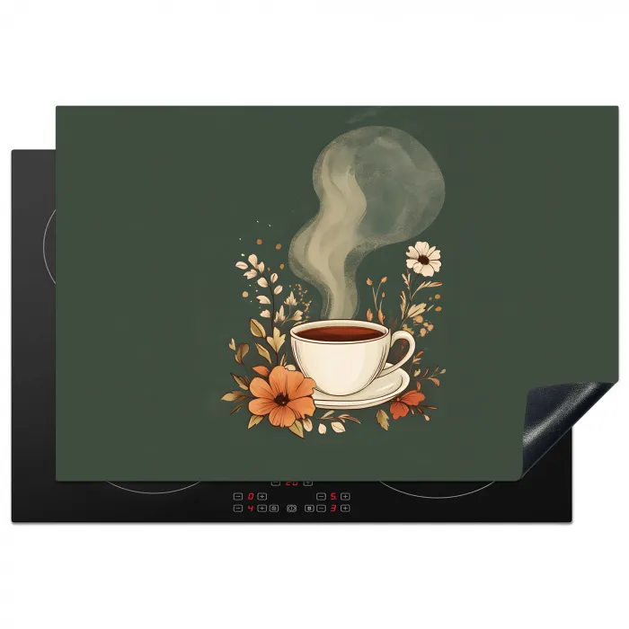 Kop - Bloemen - Groen - Koffie Inductie beschermer vinyl 3mm klein -3d