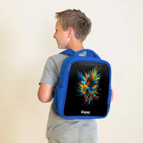 Kleurrijke papegaai Kinderrugzak - Blauw middel -sfeer2