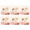 Palmbomen - Heuvels - Minimalistisch - Zachtroze onderzetter kurk middel -3d