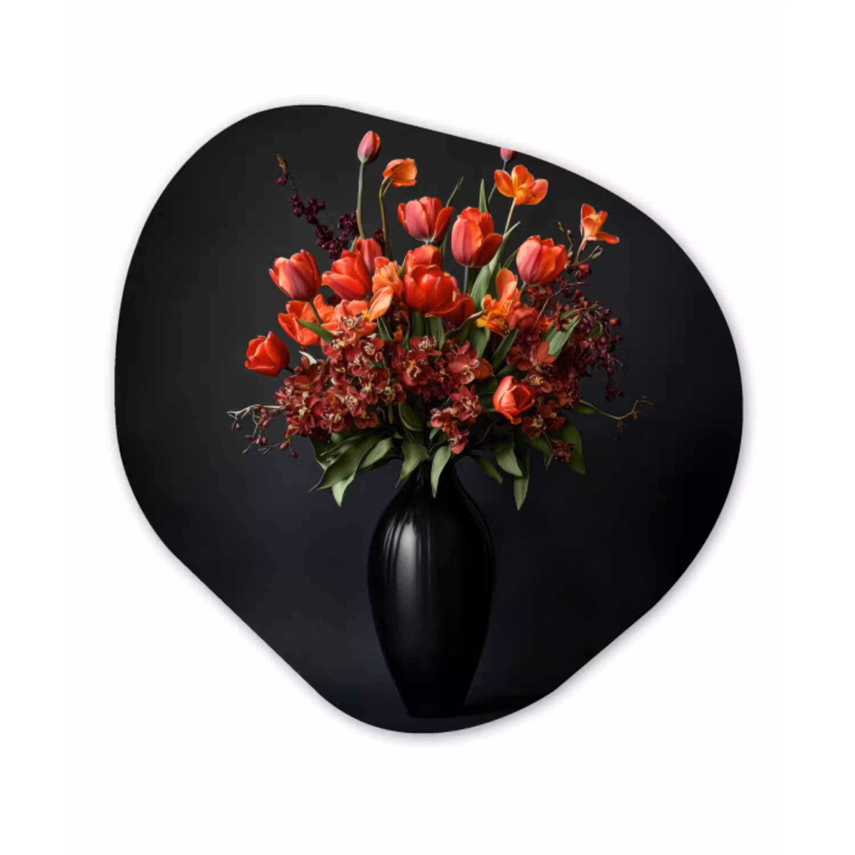 Boeket - Tulpen - Vaas - Rood Wandcirkel Organisch Plexiglas middel -3d
