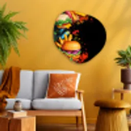 Fastfood - Graffiti - Hamburger - Eten - Modern Wandcirkel Organisch Aluminium middel -sfeer4
