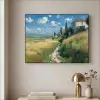 Zandpad - Huis - Bomen - Grasveld Textielframe zwart klein -sfeer2