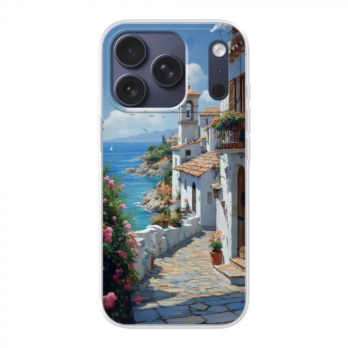 Huizen - Zee - Bomen - Bloemen Telefoonhoesje iPhone 17 Pro klein -3d
