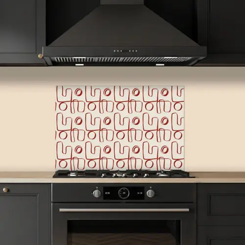 Abstract - Patroon - Beige - Rood keuken achterwand spatscherm klein 900 -sfeer1