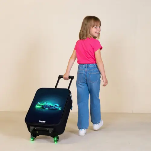 Neon racewagen in digitale stijl Kinderkoffer - Zwart klein -sfeer1