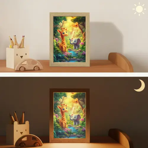 Giraf - Olifant - Bloemen - Jungle Light Box met kabel klein -sfeer3_kind