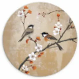 Vogels - Bloesemtak - Bloemen - Oranje Wandcirkel kunststof plaat 5mm dik klein -3d