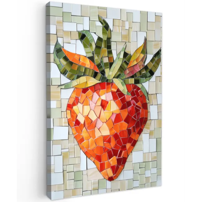 Aardbei - Rood - Mozaïek - Fruit Tuinposter op houten frame 2 cm dik klein -3d