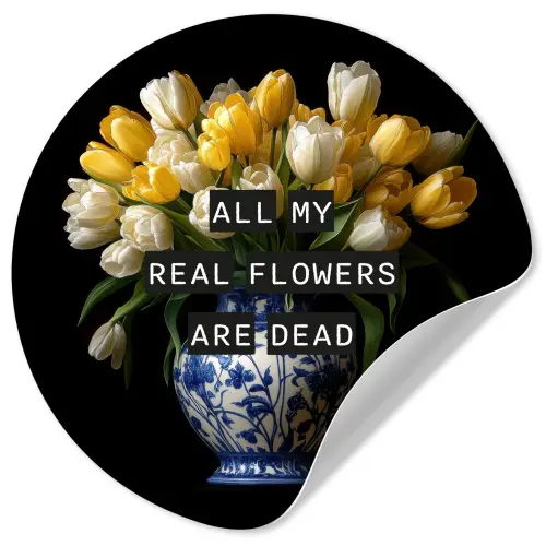 Quotes - Bloem - Tulp - Geel Wandcirkel behangsticker klein -3d