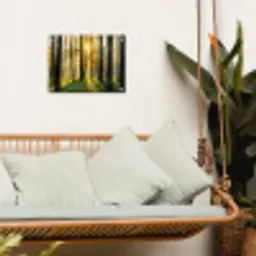 Gouden bos bij zonsopgang tuinposter los doek klein -sfeer7