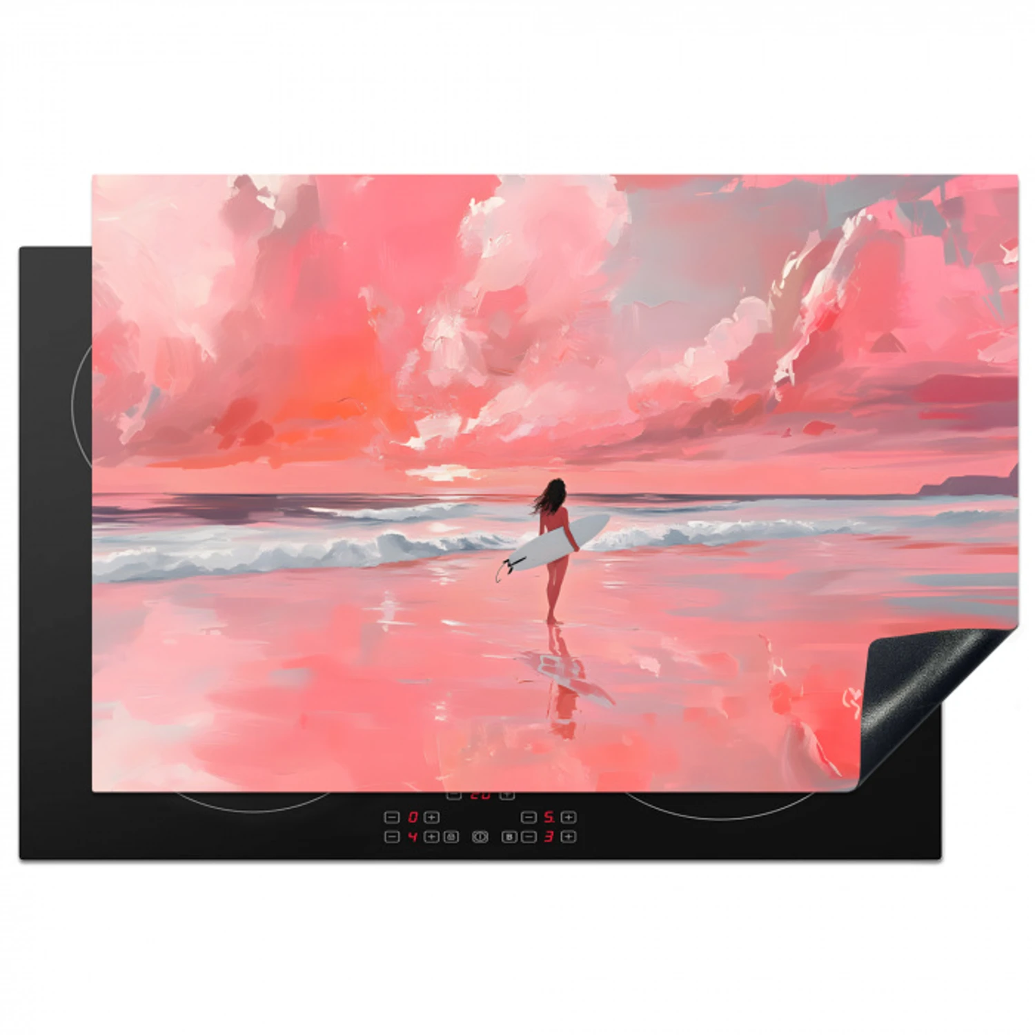 Roze - Surfen - Zee Inductie beschermer vinyl 3mm klein -3d