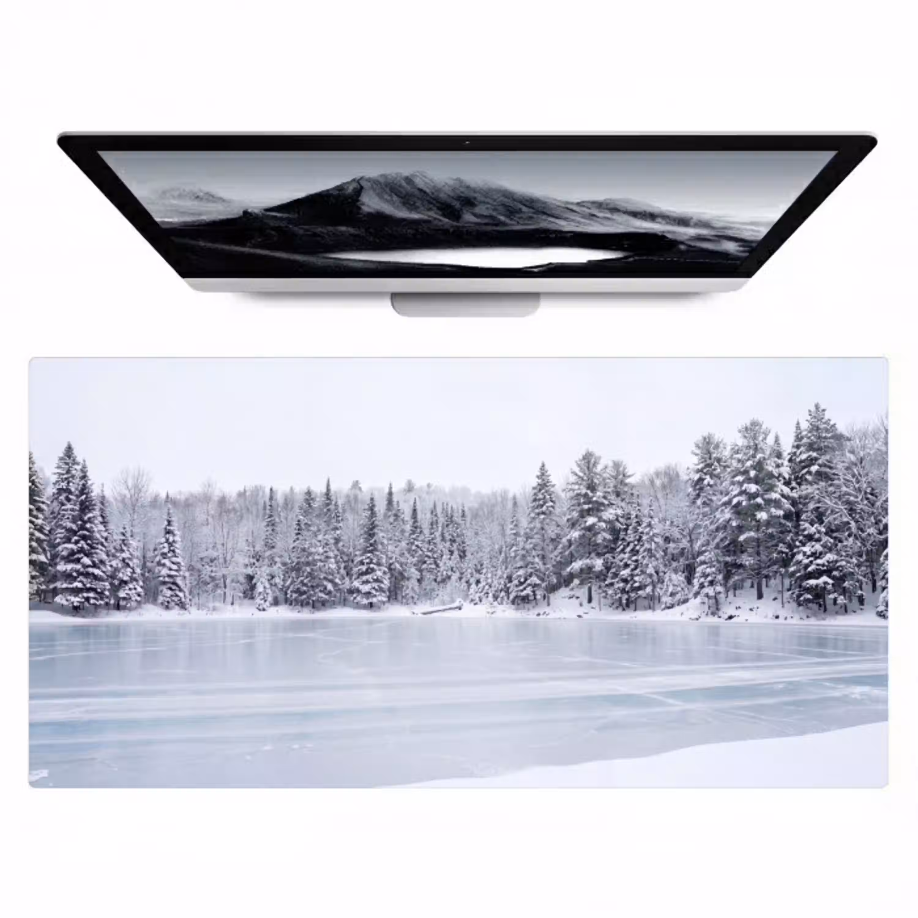 Meer - Dennen - IJs - Winter - Rustgevend Muismat XXL klein -zzz3d