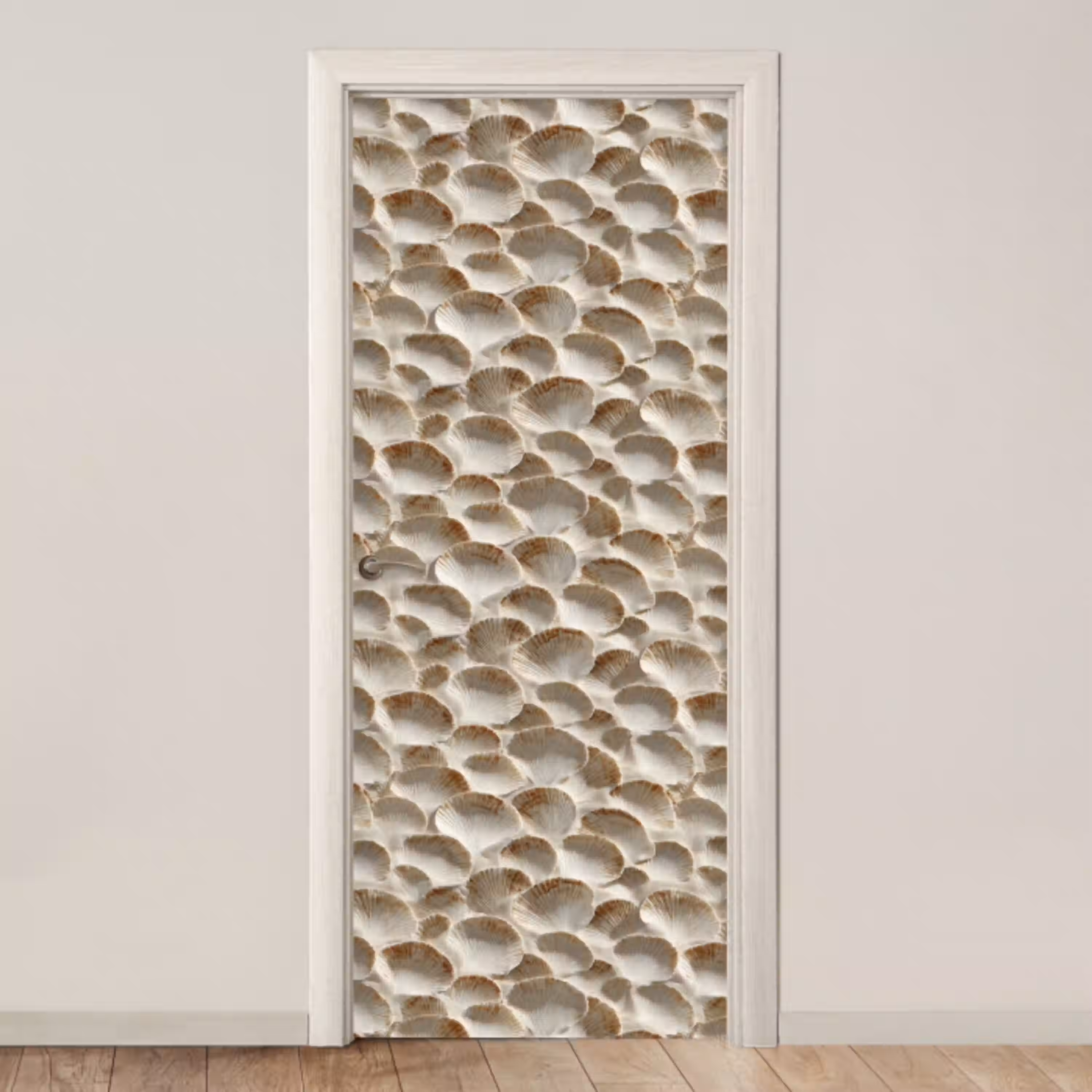 Schelpen - Waaiervorm - Wit deurposter klein 289 -3d_beige