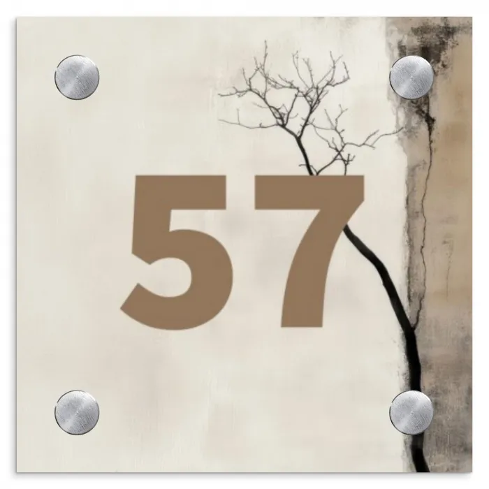 Boomsilhouet beige achtergrond - Traditioneel Naambord Vierkant klein -3d