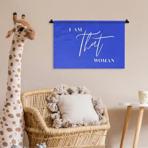 Blauw - I am that woman - Sierlijk - Minimalistisch Wandkleed katoen klein -wsfeer5_kind