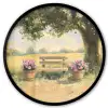Houten bankje - Bloempotten - Landschap Fotolijst rond zonder passe partout klein -3d
