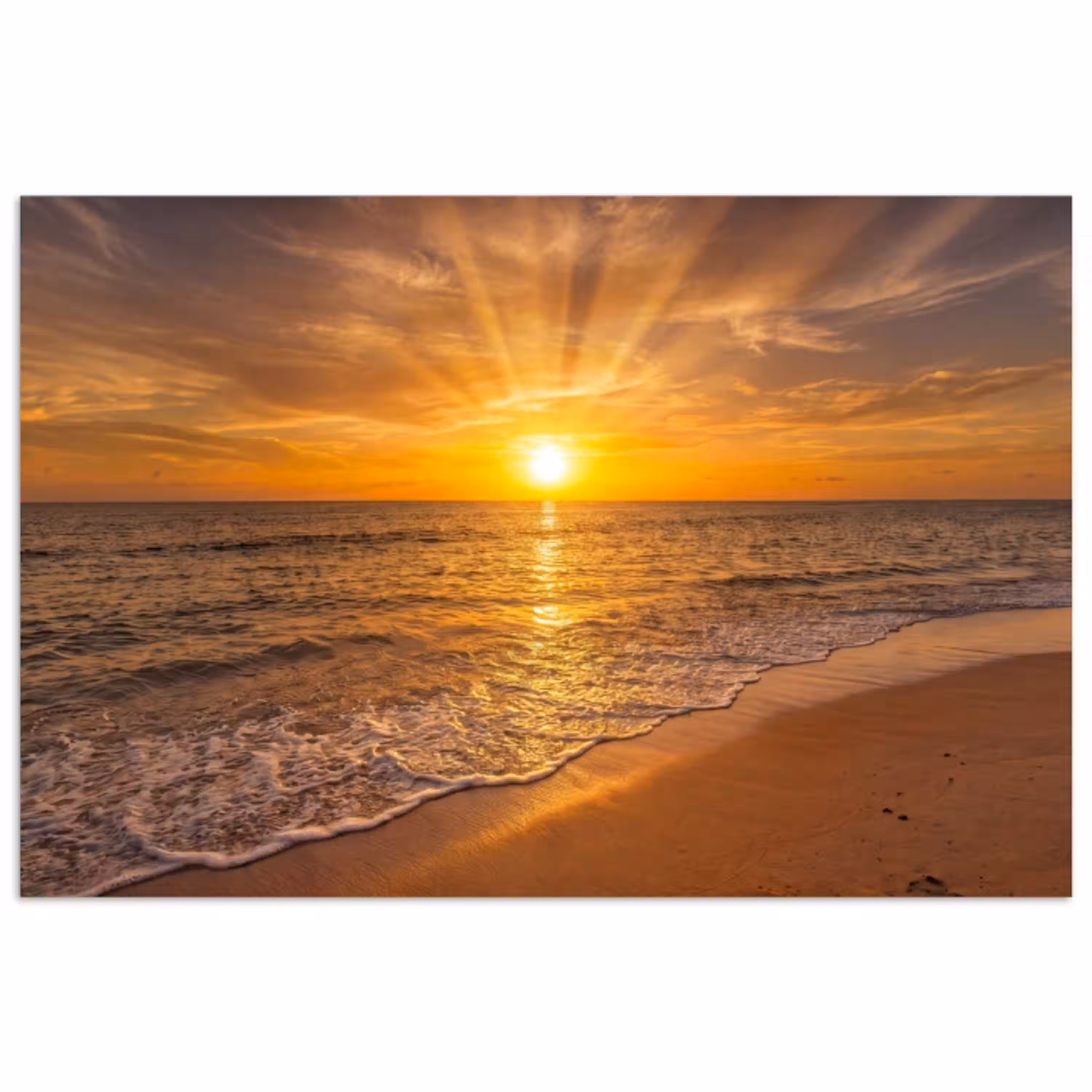 Zee - Zonsondergang - Golven - Kust - Oranje poster papier klein -3d