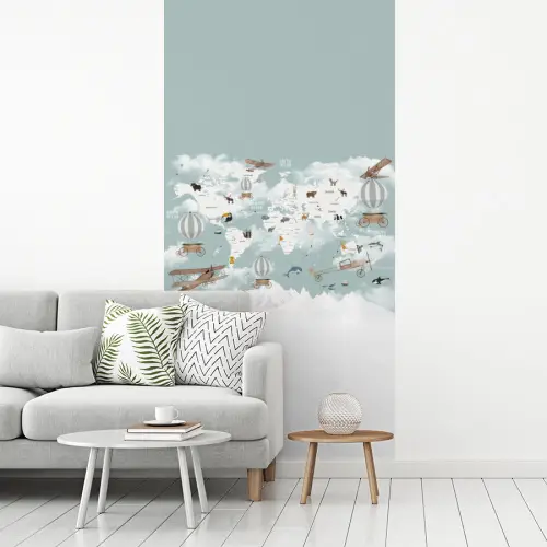 Wereldkaart - Kind - Vliegtuig fotobehang vinyl groot -woonkamer