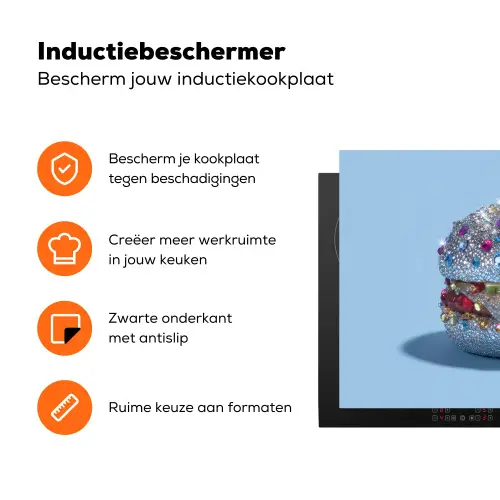 Glitters - Hamburger - Blauw Inductie beschermer vinyl 3mm klein -zzzzzzz-td-ups