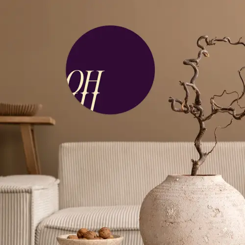 Oh hi - Paars - Cursief Wandcirkel behangsticker klein -sfeer1