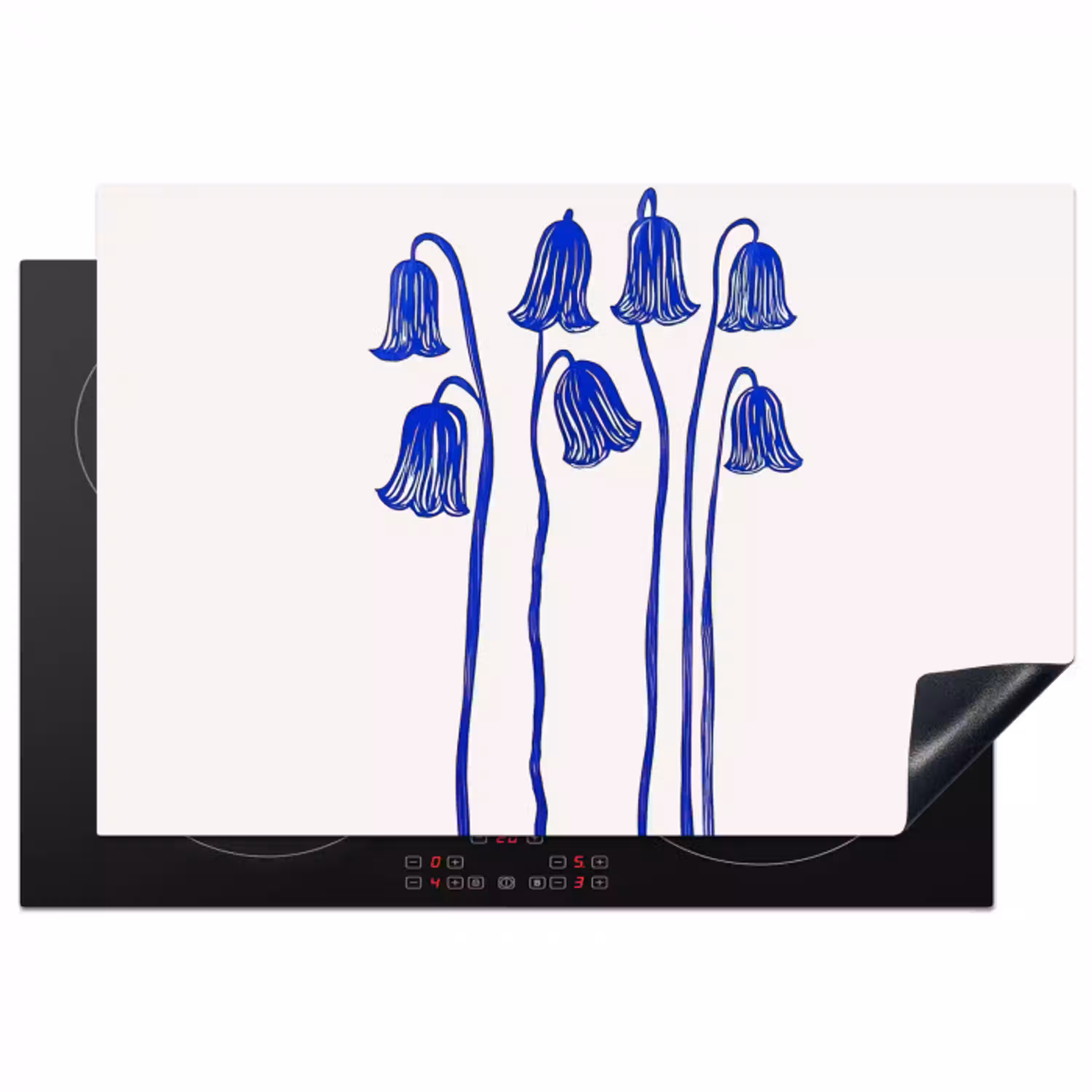 Bloemen - Blauw - Lijnen - Bloemblaadjes Inductie beschermer vinyl 3mm klein -3d