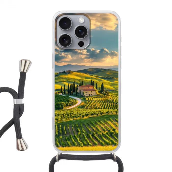 Toscane - Landschap - Wijngaarden Hoesje iPhone 16 Pro Max met koord klein -3d
