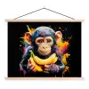 Aap - Graffiti - Kleurrijk - Bananen - Modern textielposter latten blank klein -3d