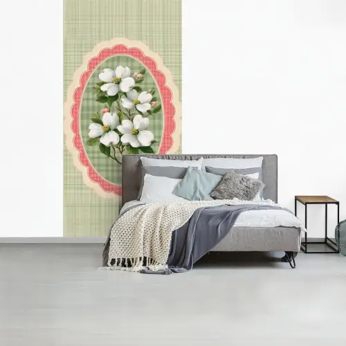 Bloemen - Illustratie - Geruit - Groen fotobehang vinyl groot -slaapkamer