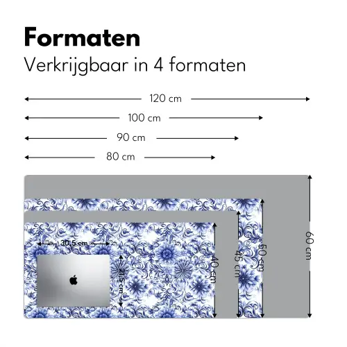 Bloemen - Blauw - Patroon - Wit Muismat XXL klein 681 -sfeer5