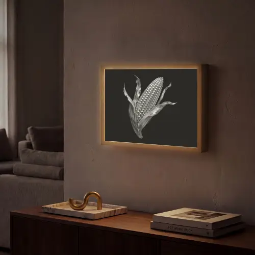 Maïskolf - Glanzend metaal - Elegant Light Box met batterij (Wandlamp) middel -sfeer1