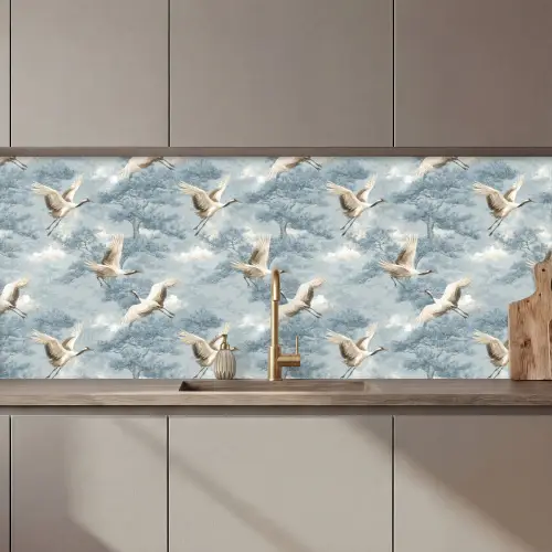 Wolken - Kraanvogels - Blauw keuken achterwand 2 middel 871 zz_3dshopping