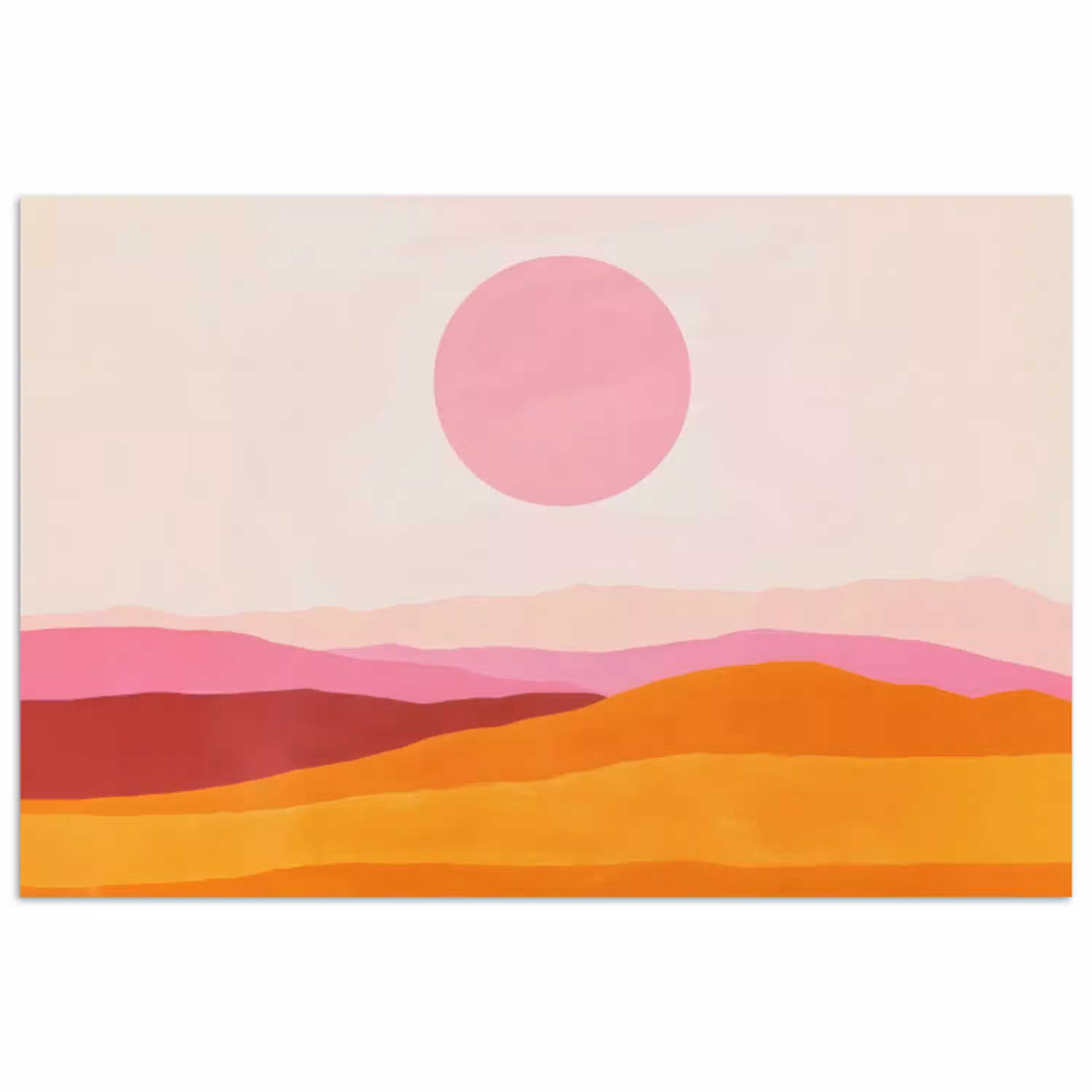 Heuvels - Oranje - Zon - Abstract poster papier klein -3d