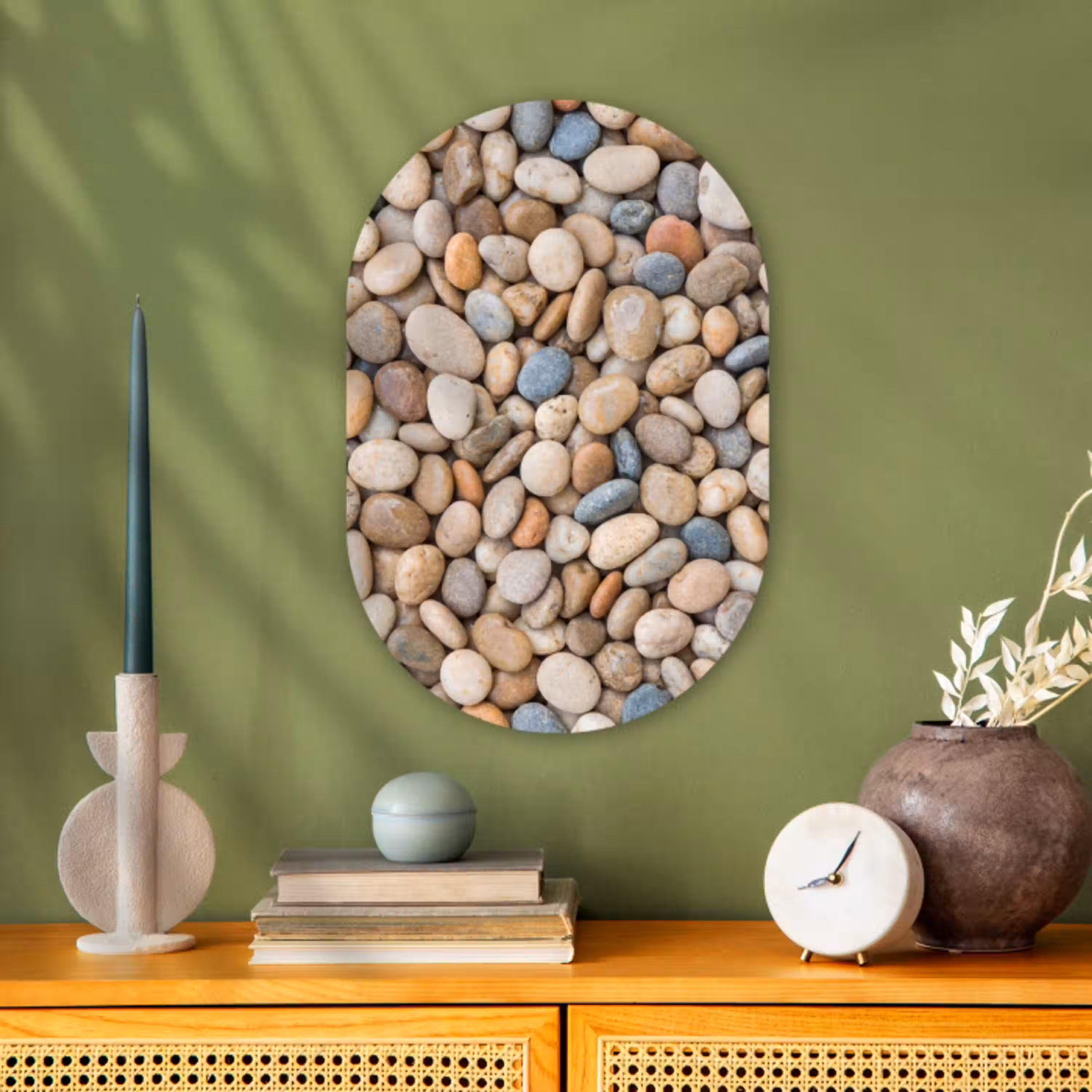 Kiezelstenen - Natuur - Textuur - Beige - Grijs Wandcirkel Ovaal Forex klein -sfeer2
