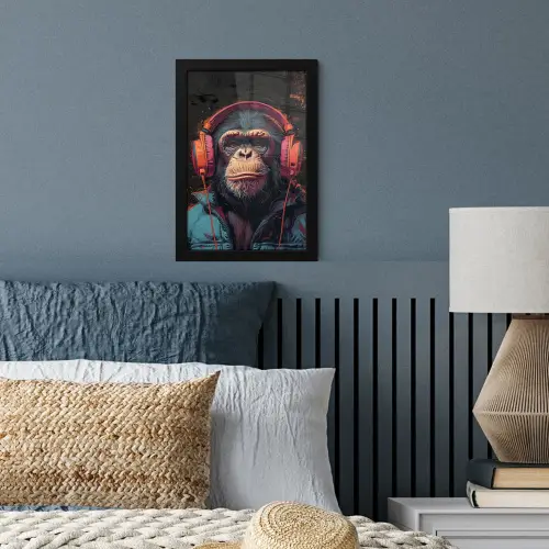 Graffiti - Chimpansee - Koptelefoon - Aap fotolijst zwart zonder passe partout klein -sfeer3