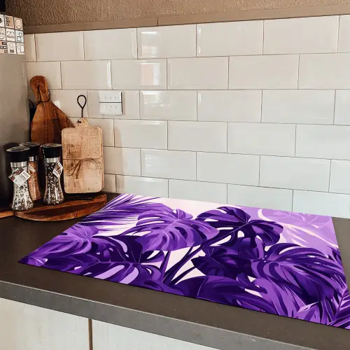 Bladeren - Paars - Tropisch - Abstract Inductie beschermer vinyl 3mm klein -sfeer3