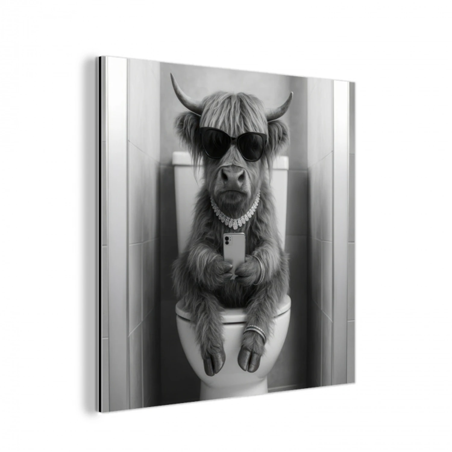 Stier - Telefoon - Toilet - Zwart - Wit aluminium wit klein -3d