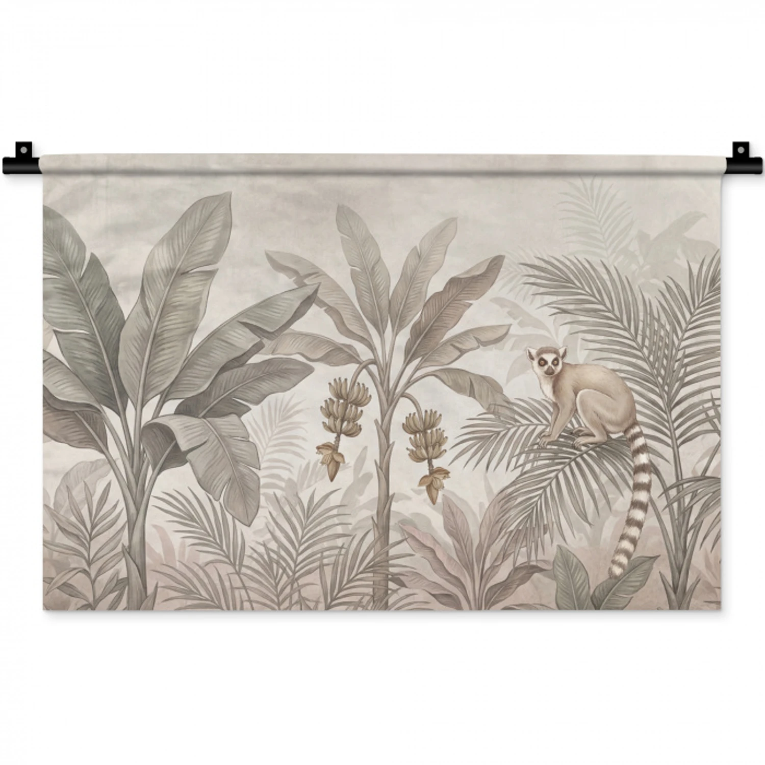 Natuur - Jungle - Ringstaartmaki - Bruin Wandkleed katoen klein -zz3d