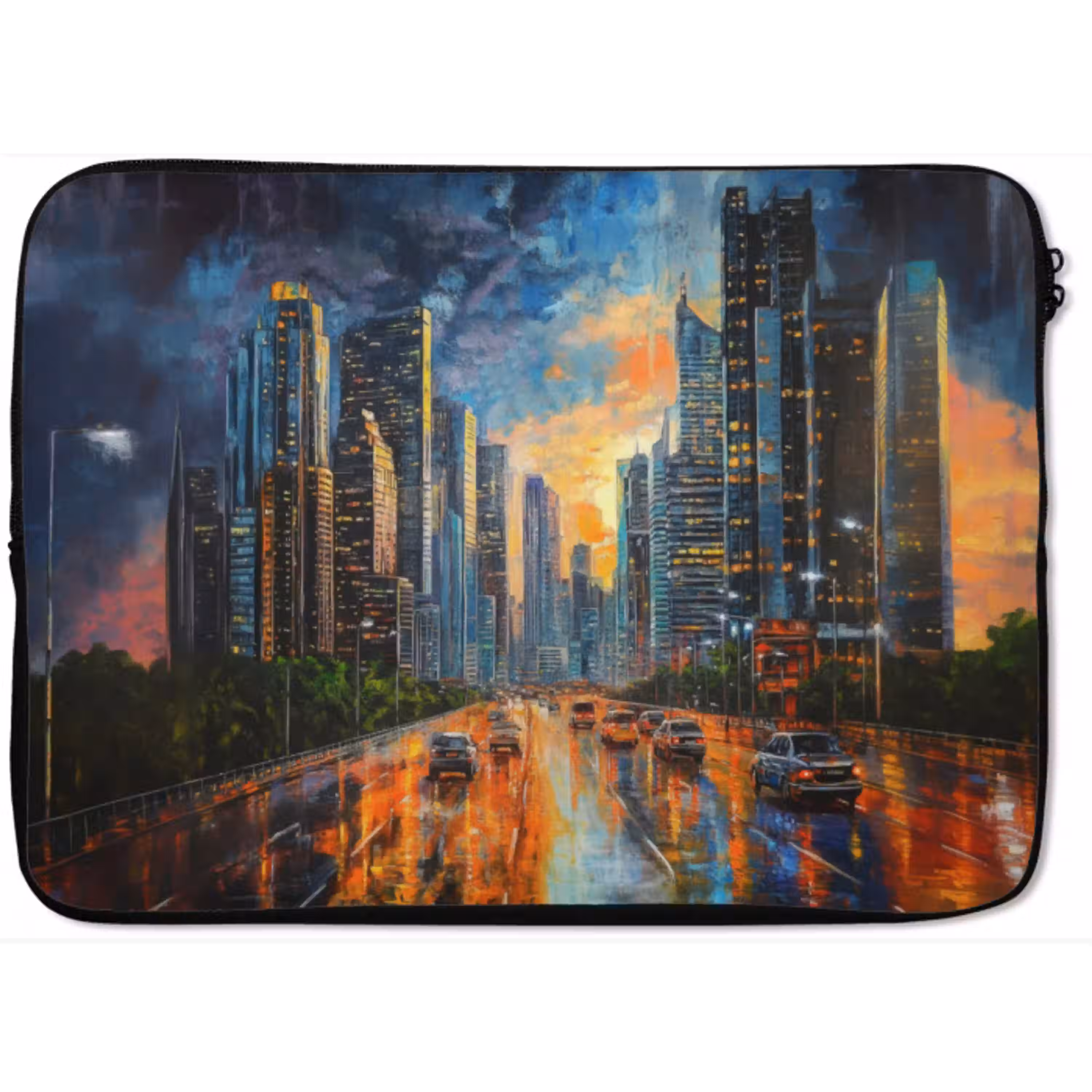Auto - Skyline - Zon - Blauw laptophoes neopreen klein -zkaufland3dotto
