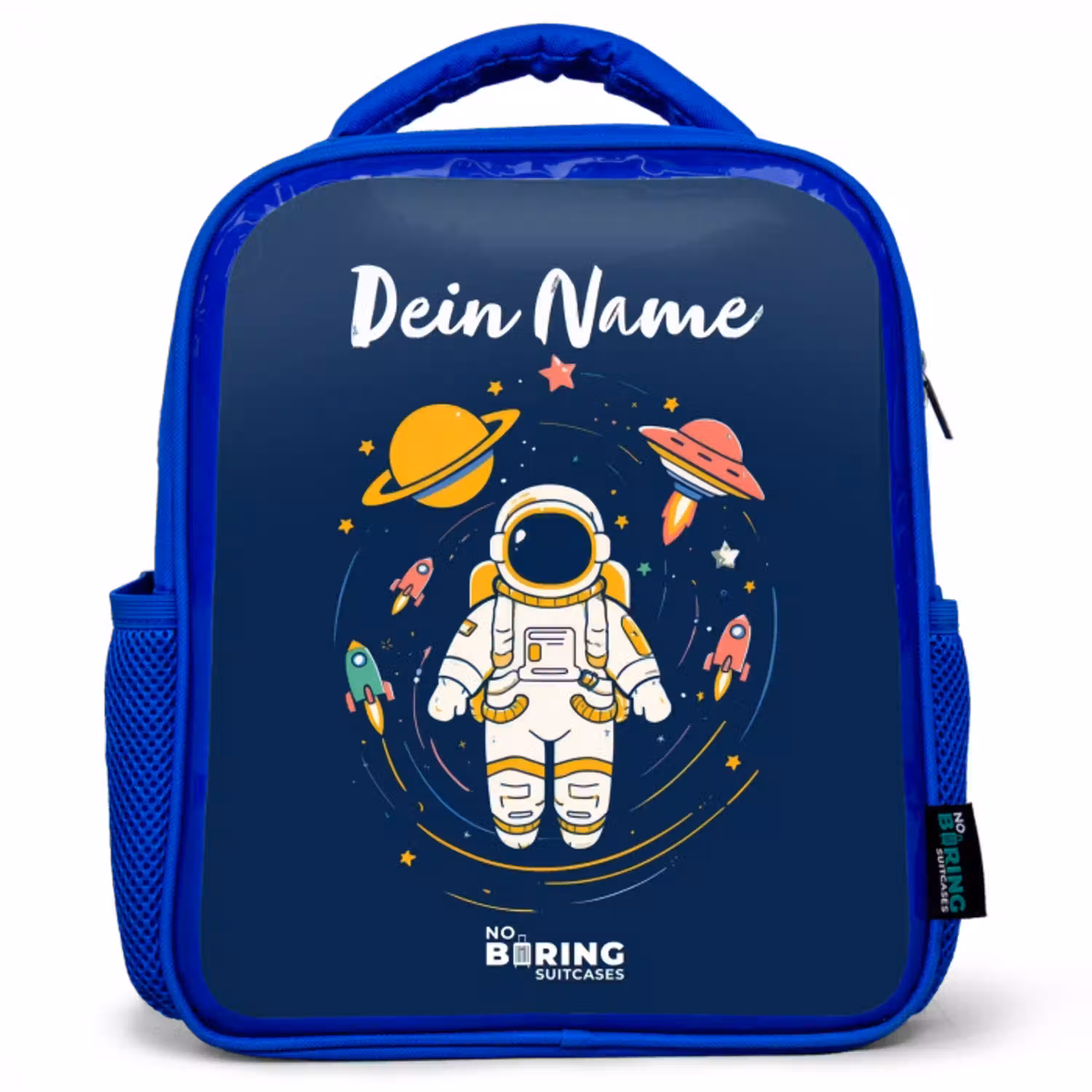 Astronaut - Planeet - Sterren - Raket Kinderrugzak - Blauw middel -3d