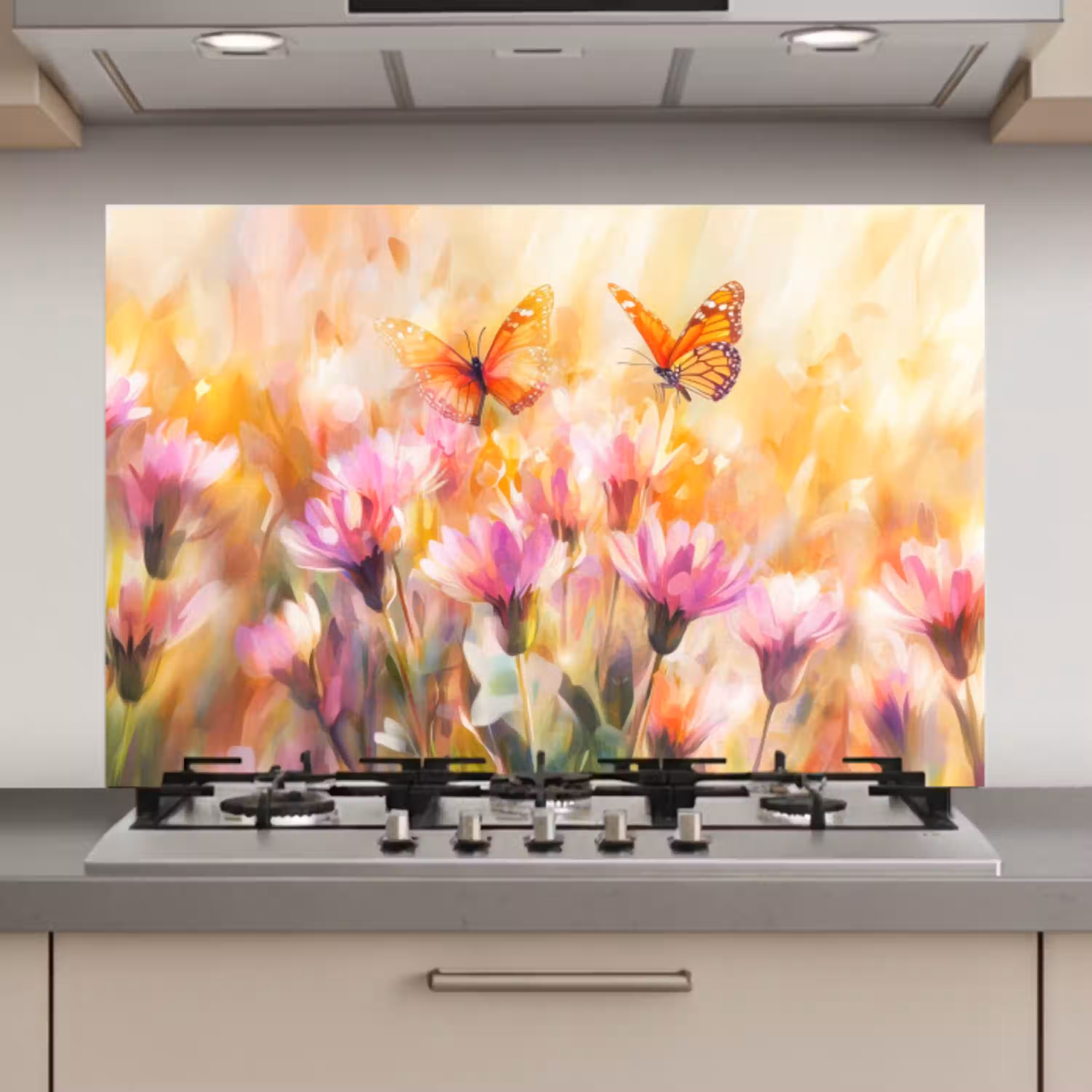 Vlinders - Oranje - Bloemen keuken achterwand spatscherm klein -3d_website