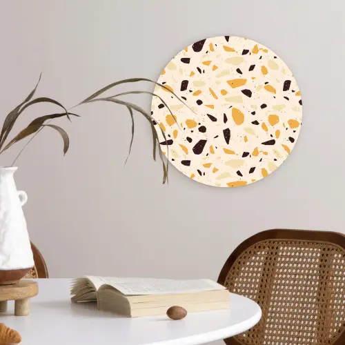Terrazzo -  Patroon - Geel - Wandcirkel plexiglas klein 852 -sfeer4