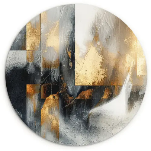 Kunst - Goud - Zilver - Abstract Wandcirkel kunststof plaat 5mm dik klein -3d