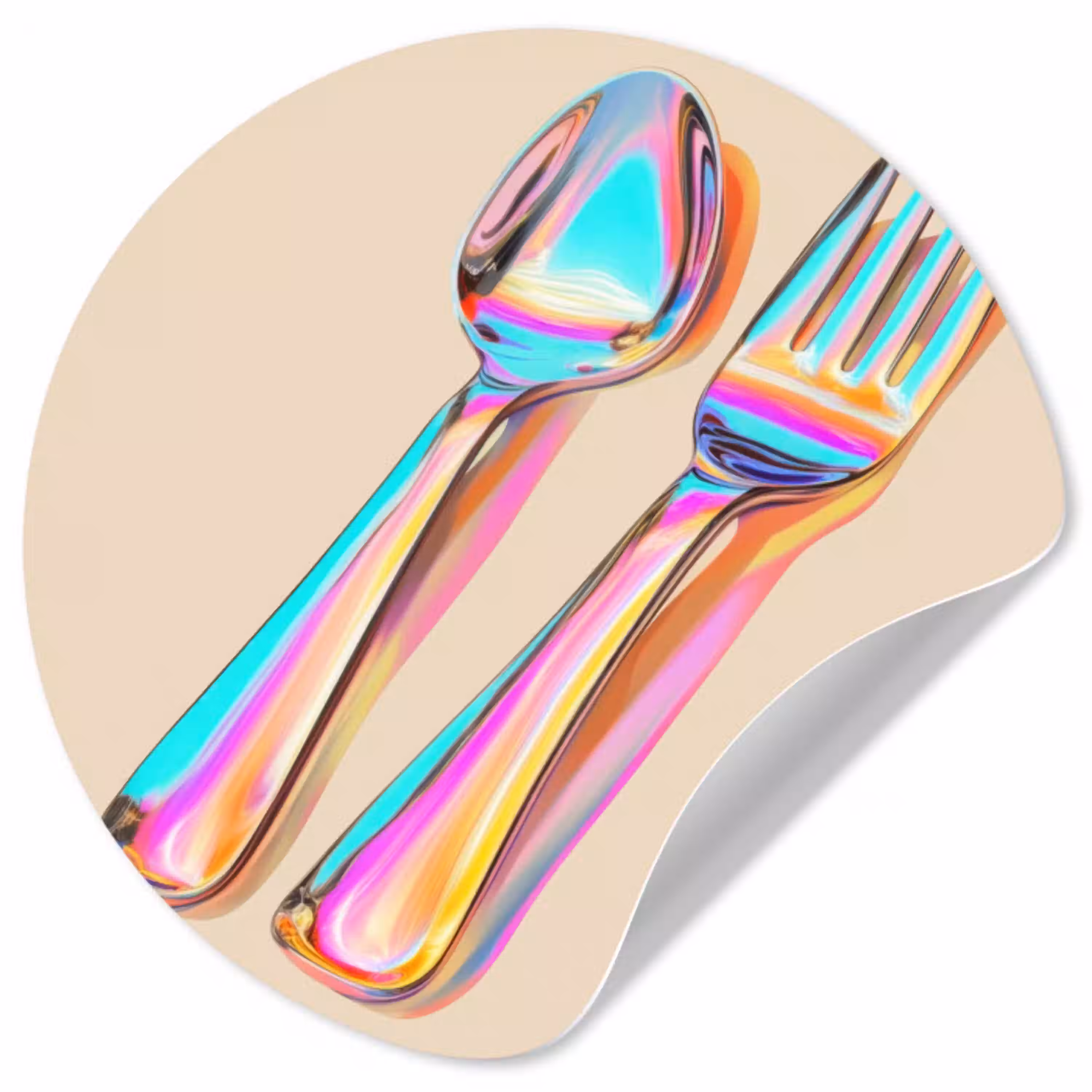 Regenboog - Lepel - Vork Wandcirkel behangsticker klein -3d