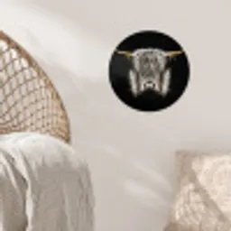 Schotse hooglander - Goud - Hoorns - Zwart wit - Koe - Dieren Wandcirkel behangsticker klein -sfeer4