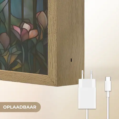 Vlinder - Roze - Bloemen - Bladeren Light Box met batterij (Wandlamp) middel -USP_websiteoplaadbaarNL