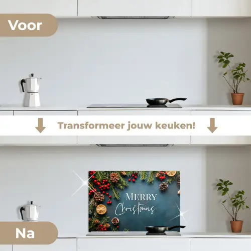Merry Christmas - Blauw - Kerst - Winter keuken achterwand spatscherm klein -voor_na_NL
