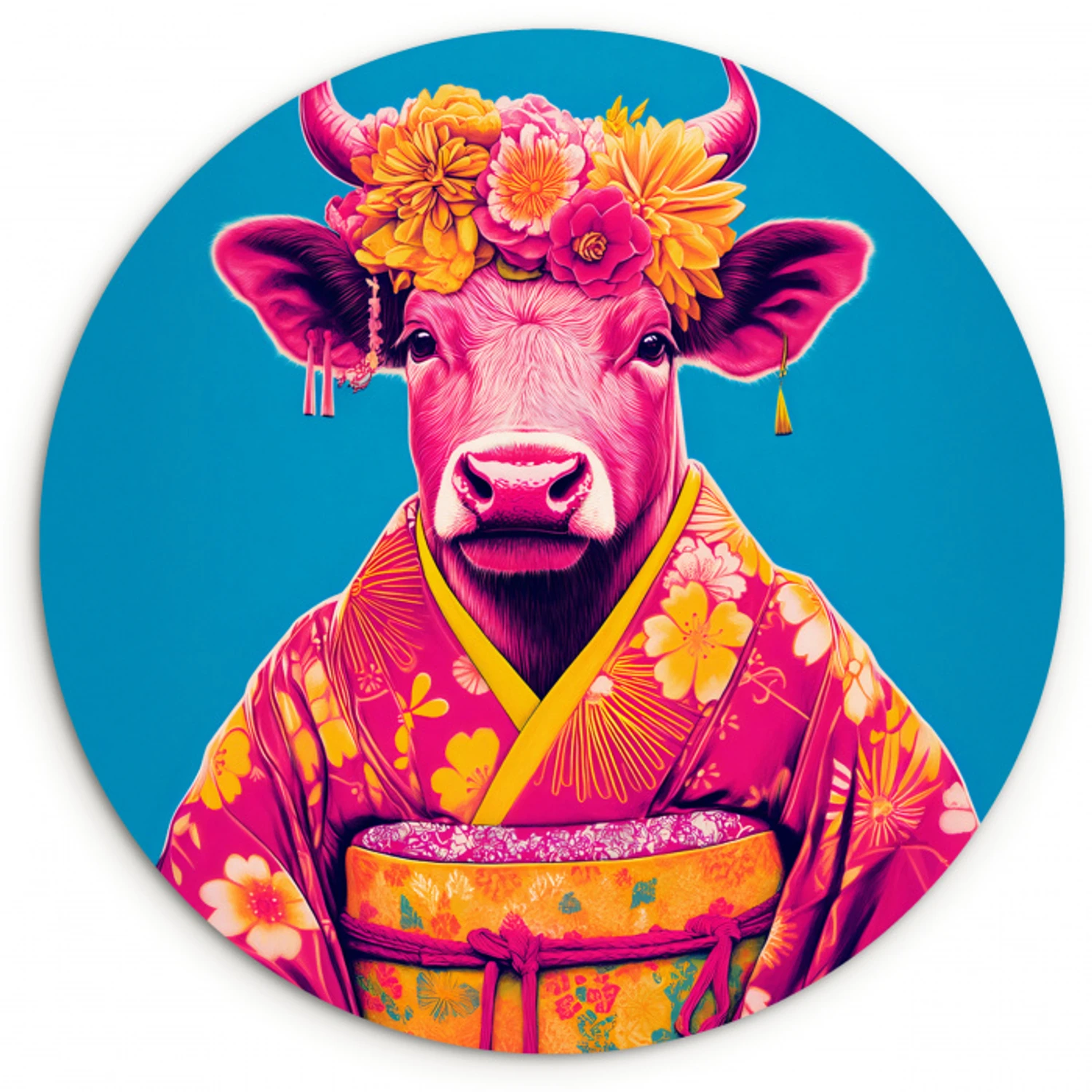 Koe - Bloemenkrans - Oorhangers - Kimono Wandcirkel kunststof plaat 5mm dik klein -3d