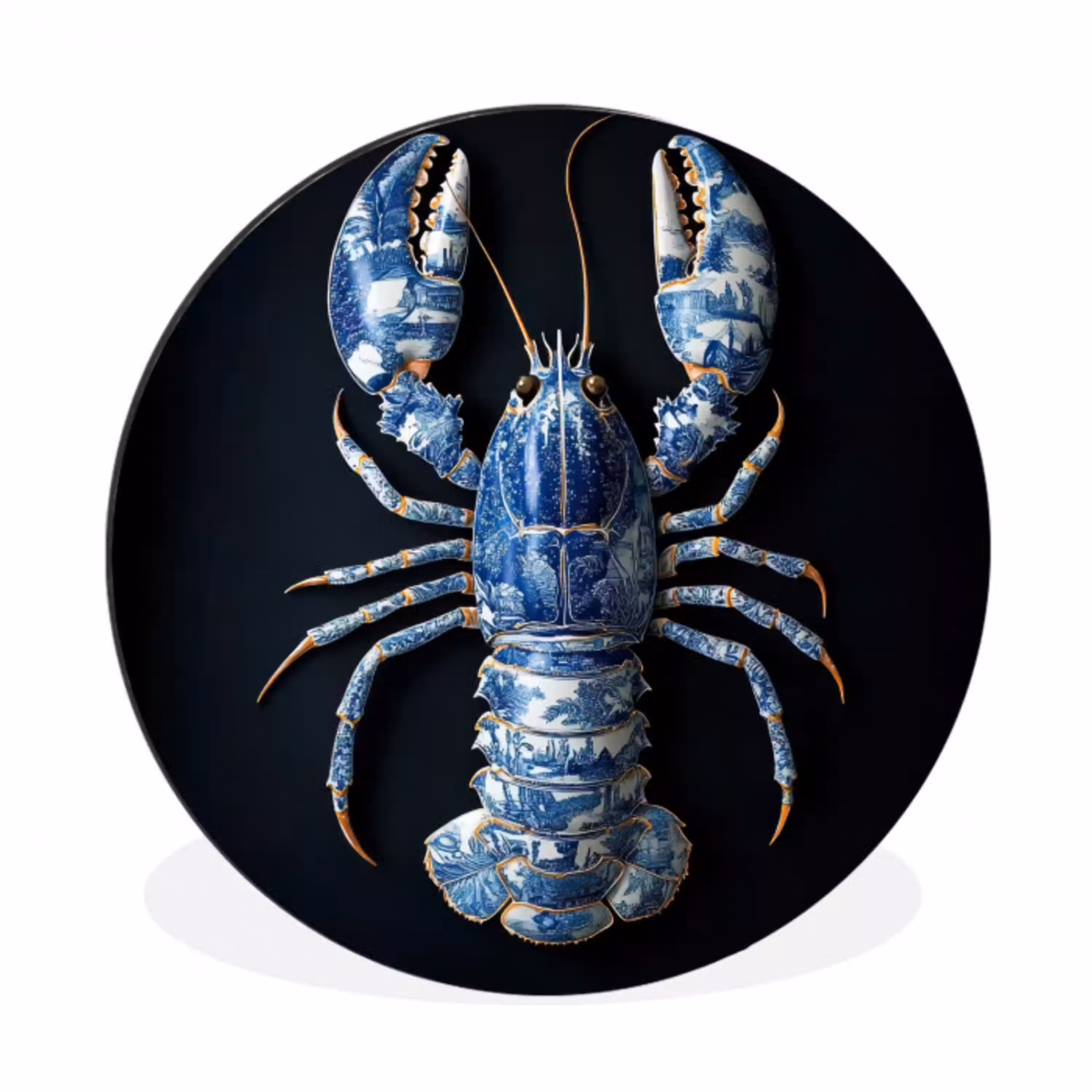 Kreeft - Delftsblauw - Schild - Stoer Wandcirkel aluminium klein -3d