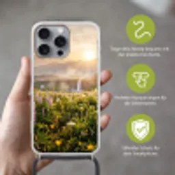 Vlinders - Waterval - Bloemenveld Hoesje iPhone 16 Pro Max met koord klein -sfeer2_DE