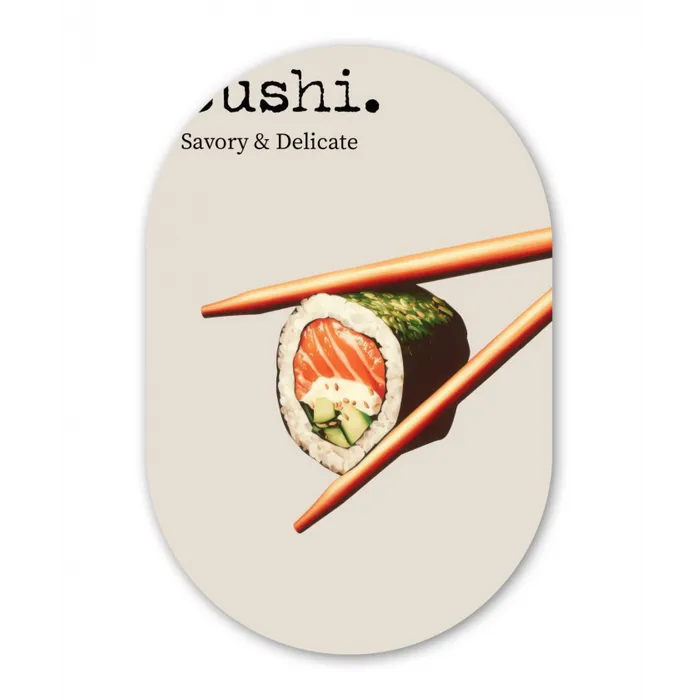 Sushi - Zalm - Rijst - Japans Wandcirkel Ovaal Glas middel -3d